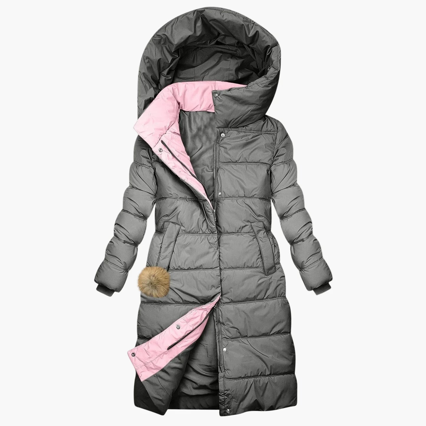 Women's Long Winter Coat Quilted Jacket with Hood – Fashionable Windproof Puffer for Cold Days