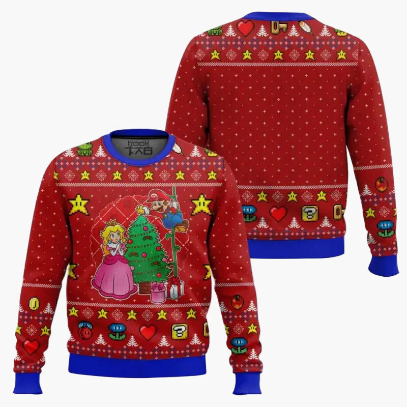 Herren Ugly Christmas Sweater – Retro Gamer Pixel Mario Pullover für Weihnachten & Gaming-Fans
