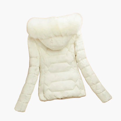 Women's winter quilted jacket with hood and fur collar – elegant outdoor coat