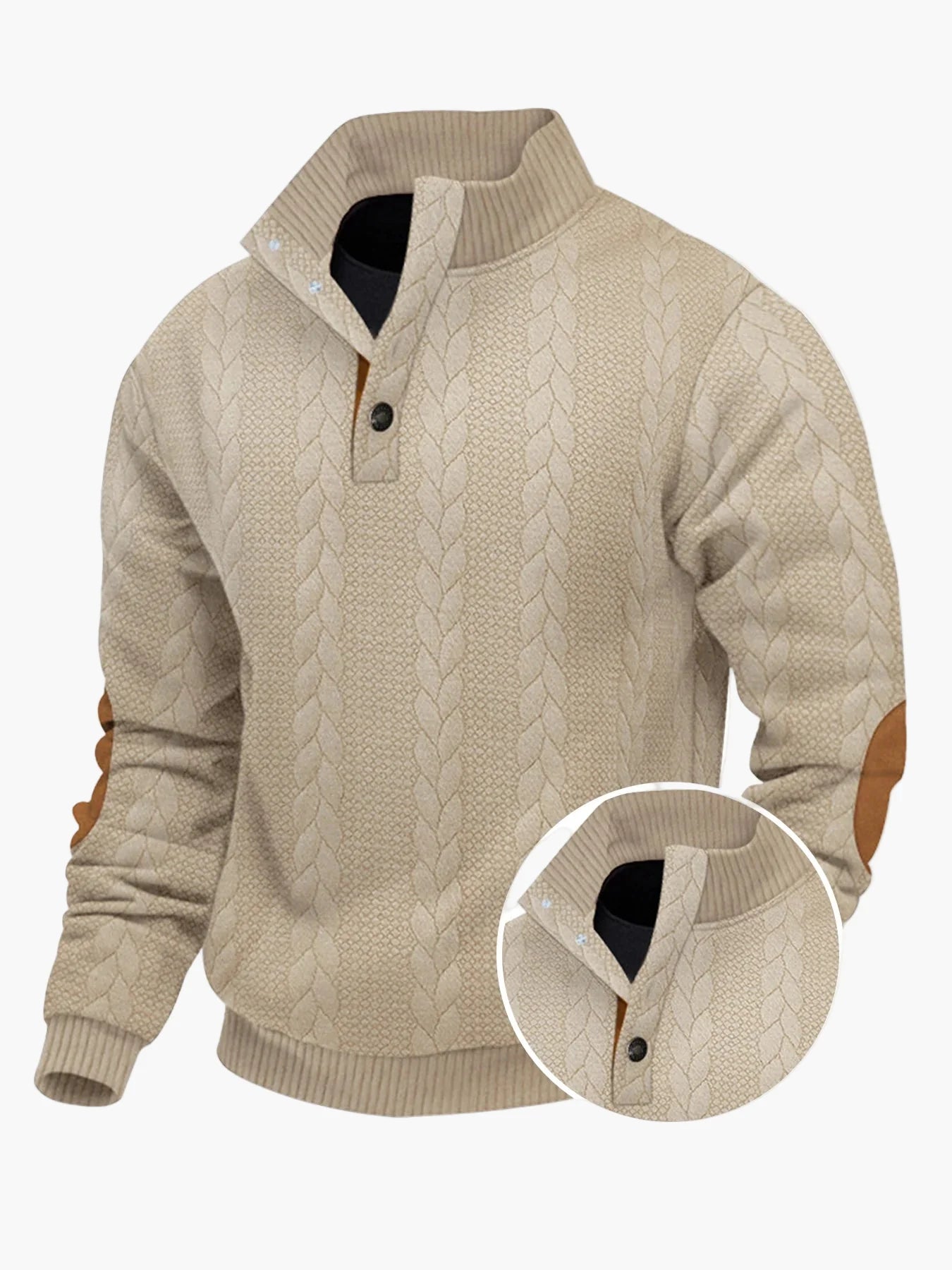 Herren Strickpullover mit Stehkragen und Ellenbogenpatches – Lässiger Winter-Sweater für Alltag und Outdoor