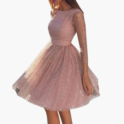 Women's cocktail dress with glitter and 3/4 sleeves for evening events and parties