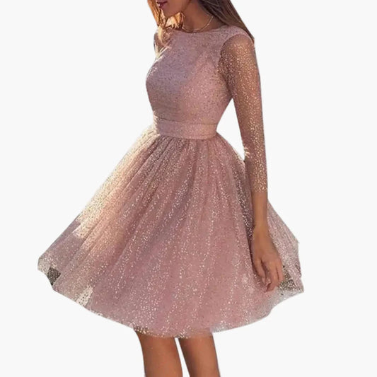 Women's cocktail dress with glitter and 3/4 sleeves for evening events and parties