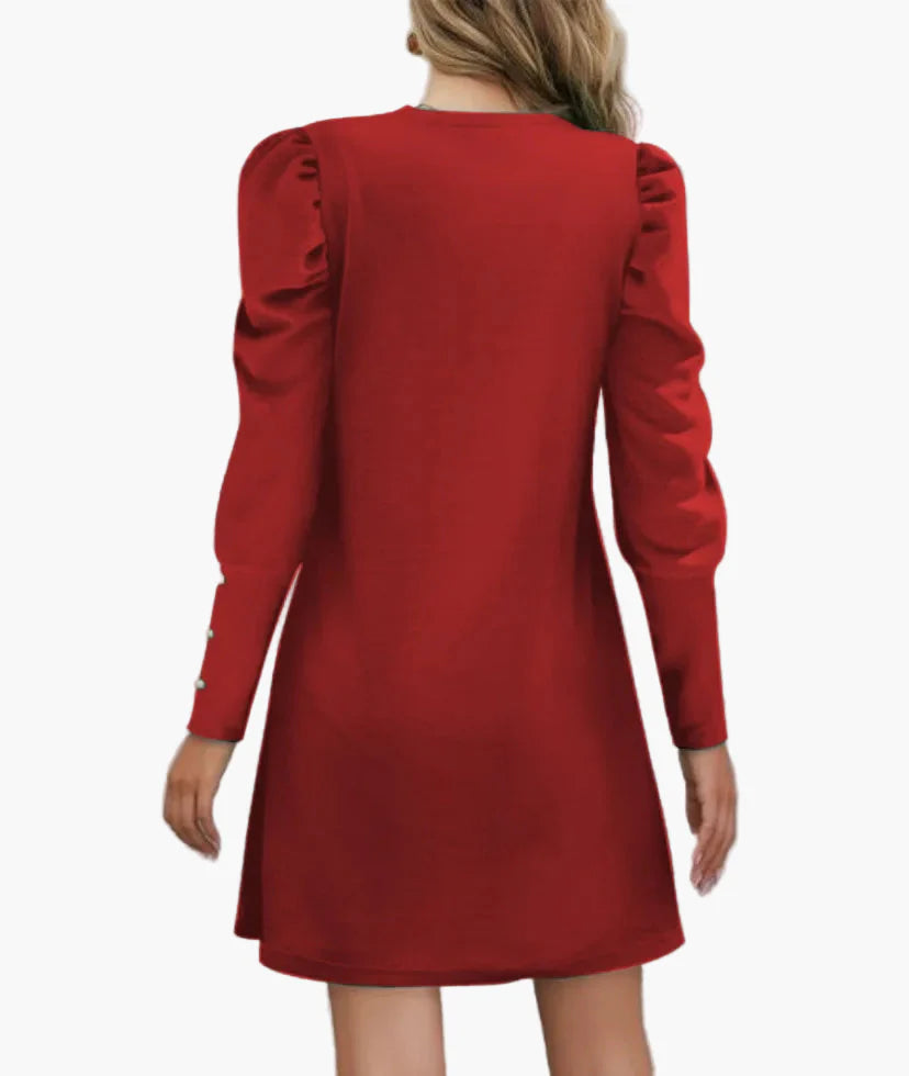 Women's elegant mini dress with puff sleeves and button details – perfect for everyday & special occasions