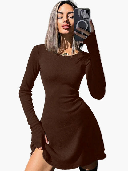 Women's long-sleeve mini dress fitted elegant for everyday and going out