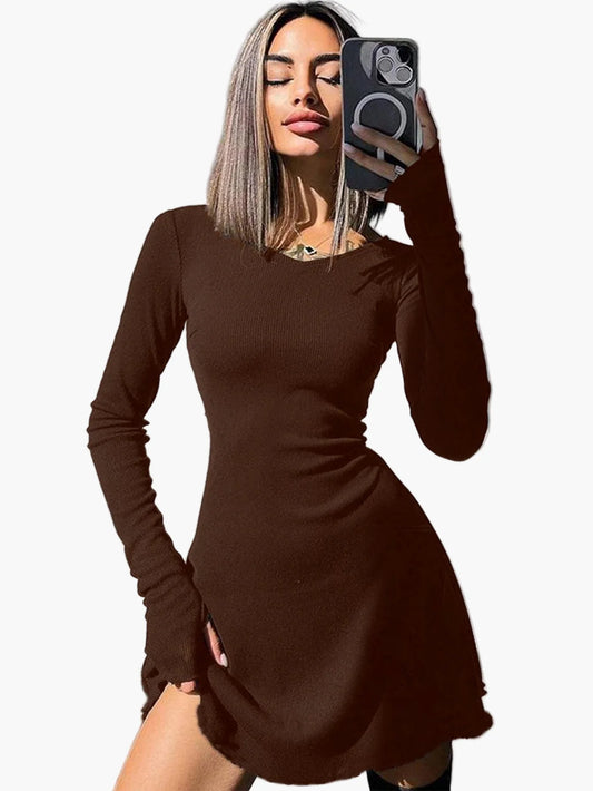 Women's long-sleeve mini dress fitted elegant for everyday and going out