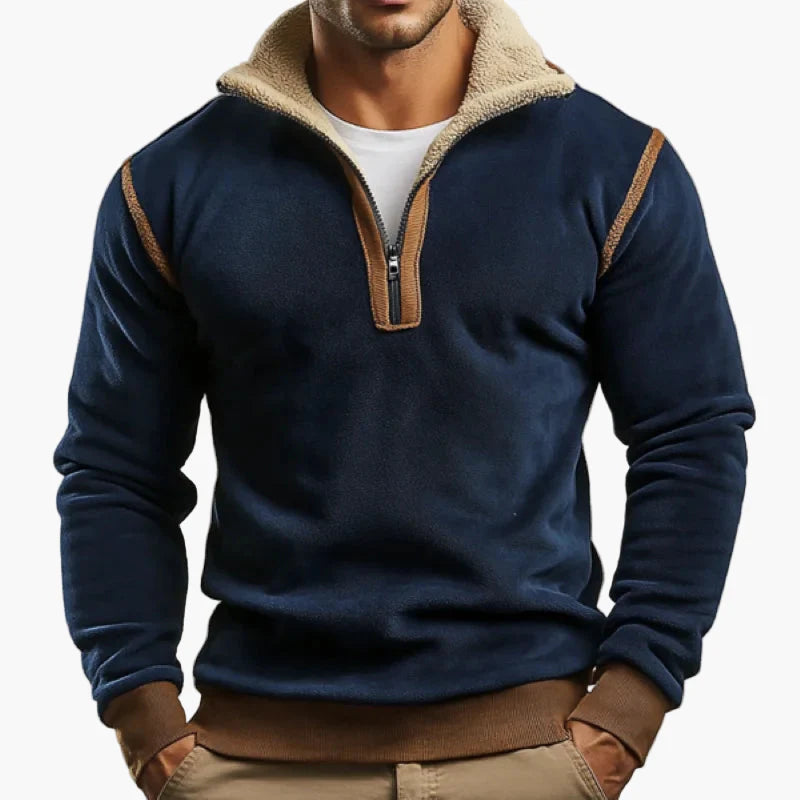 Herren Vintage Patchwork Fleece Pullover – Retro Stil für Herbst und Winter, Freizeit & Alltag