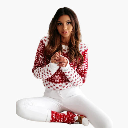 Women's Christmas Sweater with Scandinavian Pattern, Winter Casual Knit Sweater, Festive Fashion