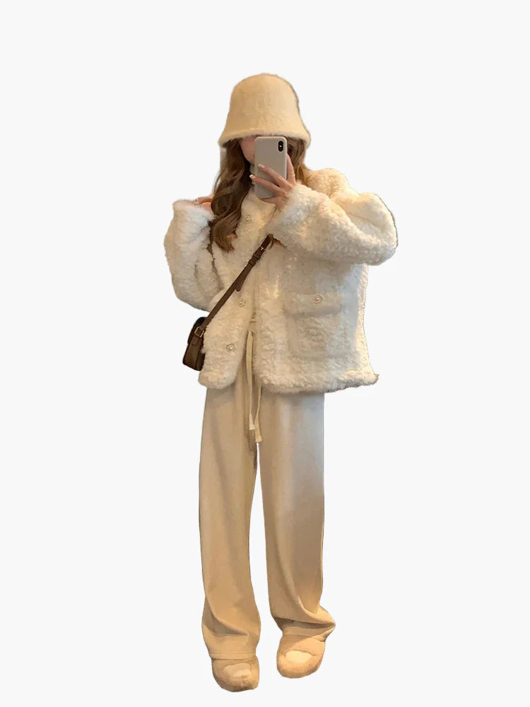 Damen Vintage Kuscheljacke mit Knöpfen – Modische Winterjacke für Alltag und Freizeit