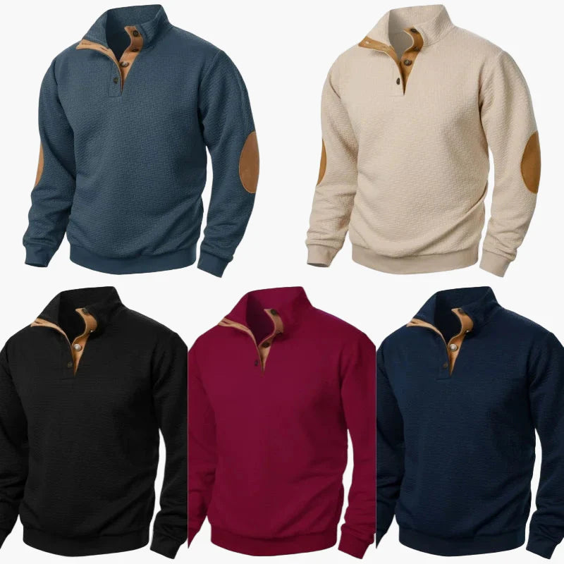 Herren Pullover im Vintage-Stil mit Stehkragen und Ellbogen-Patches – Modischer Freizeitpullover für Herbst und Winter