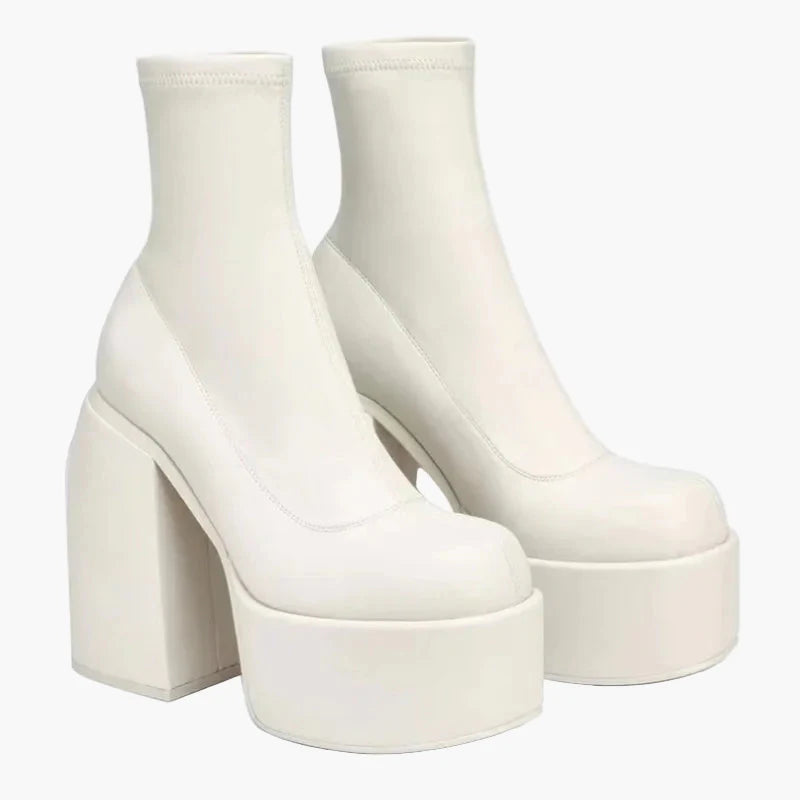 Damen Plateau Blockabsatz Stiefeletten Modische High Heel Schuhe für Party und Alltag