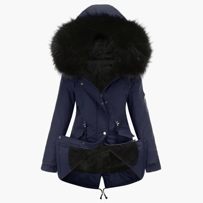 Women's winter parka with hood and faux fur – fashionable outdoor jacket for cold days