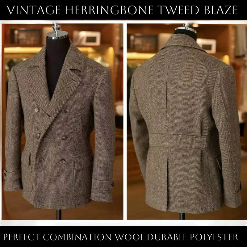 Herren Doppelreihiger Vintage Business Blazer – Klassischer Hahnentritt Look für Büro & festliche Anlässe