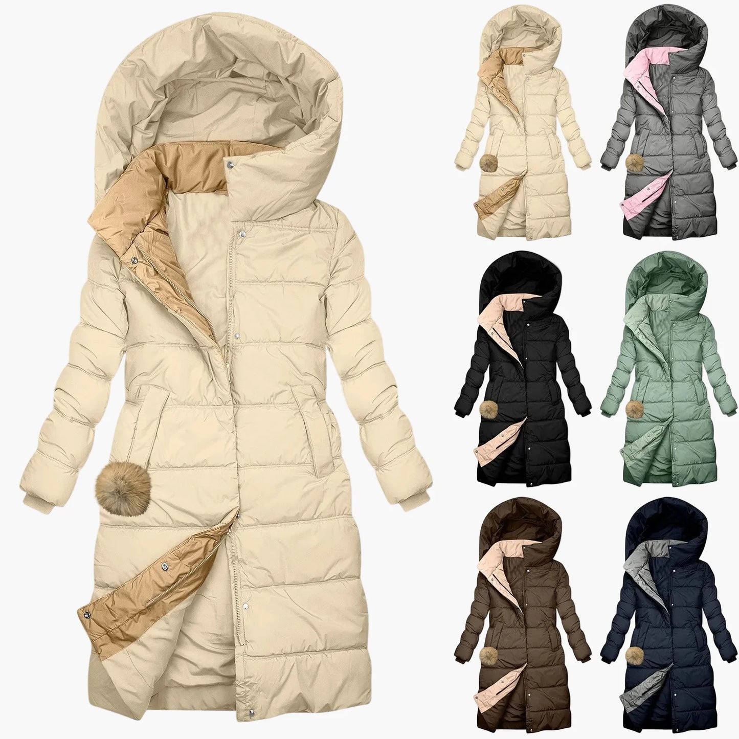 Women's Long Winter Coat Quilted Jacket with Hood – Fashionable Windproof Puffer for Cold Days