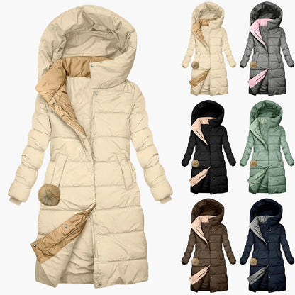 Women's Long Winter Coat Quilted Jacket with Hood – Fashionable Windproof Puffer for Cold Days
