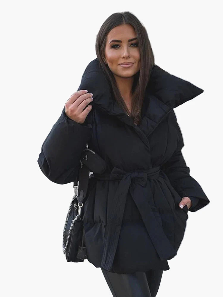 Women's winter quilted jacket with belt – fashionable, warm jacket for everyday & city use