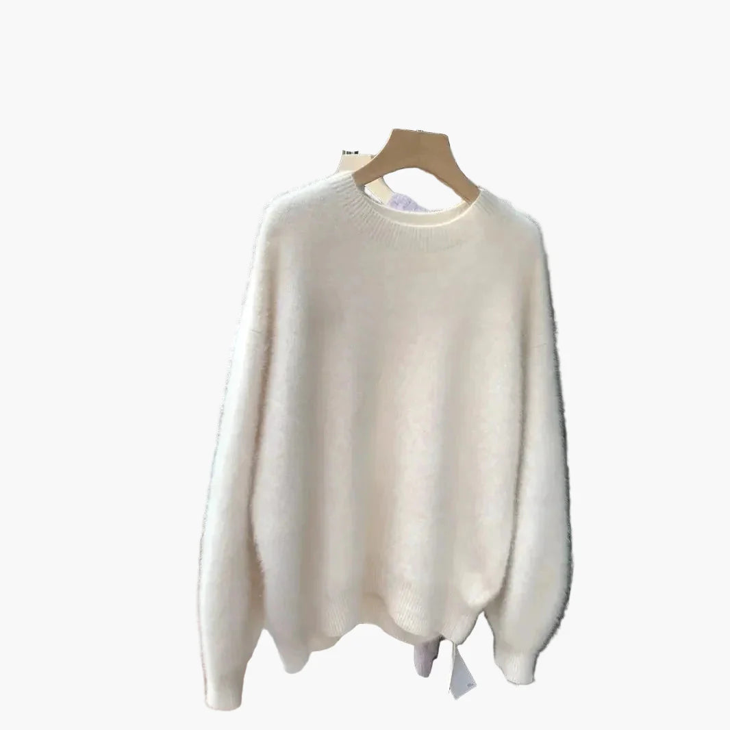 Women's Oversize Sweater with Crew Neck – Casual, Fluffy Knit Sweater for Autumn and Winter