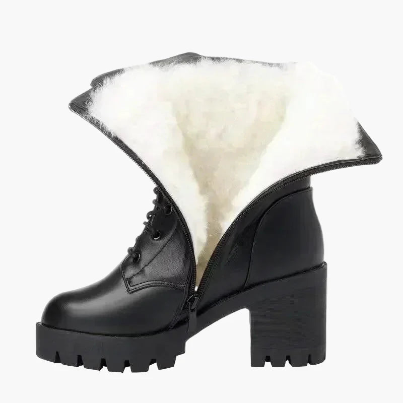 Damen Winter Stiefeletten mit Absatz und Schnürung – Warm Gefütterte Fashion Boots