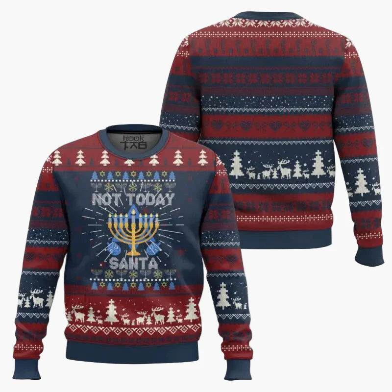 Herren Weihnachts-Hanukkah Pullover Lustig "Not Today Santa" Sweatshirt – Perfekt für Feiertage & Ugly Sweater Partys