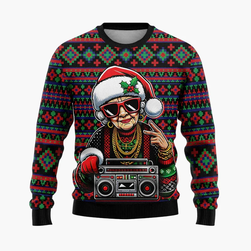 Herren Weihnachts-Pullover Hip-Hop Santa Ugly Christmas Sweater – Lustiger Party Pullover für Weihnachten