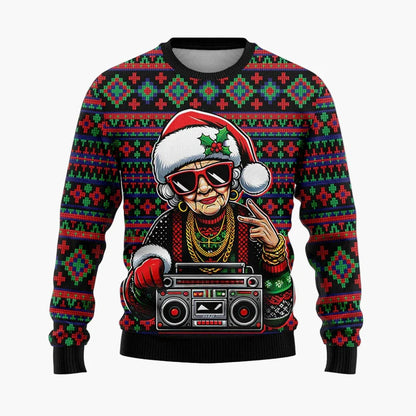 Herren Weihnachts-Pullover Hip-Hop Santa Ugly Christmas Sweater – Lustiger Party Pullover für Weihnachten