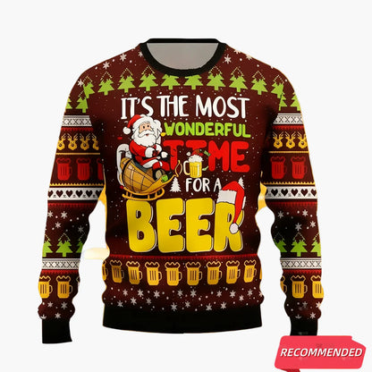 Herren Lustiger Weihnachts-Pullover – Ugly Christmas Sweater mit Bier-Motiv, Perfekt für Weihnachtsfeiern