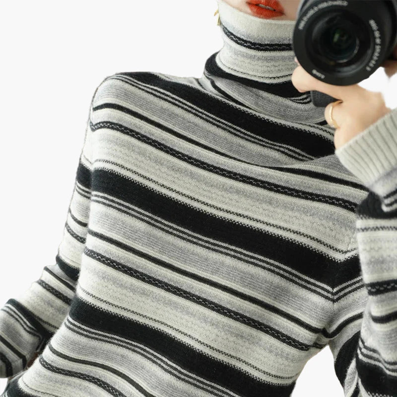 Women's turtleneck sweater with stripes – fashionable casual sweater for autumn and winter