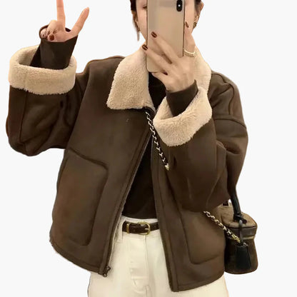 Damen Lässige Herbst Winter Kurzjacke mit Umlegekragen – Urban Street Style für Alltag und Freizeit