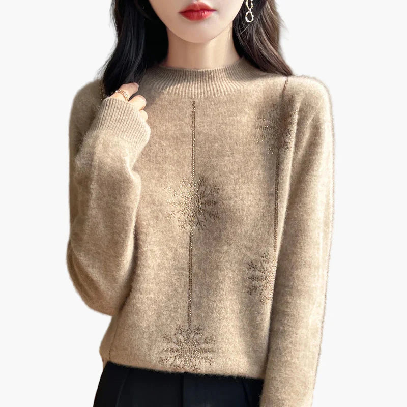 Women's sweater with rhinestone design, elegant winter sweater for leisure and office