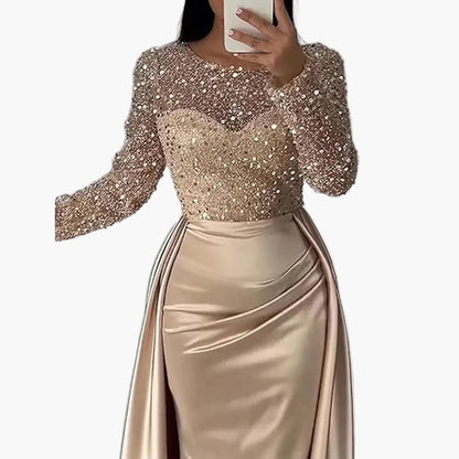 Damen Abendkleid Elegant Langarm Glitzer Partykleid für besondere Anlässe