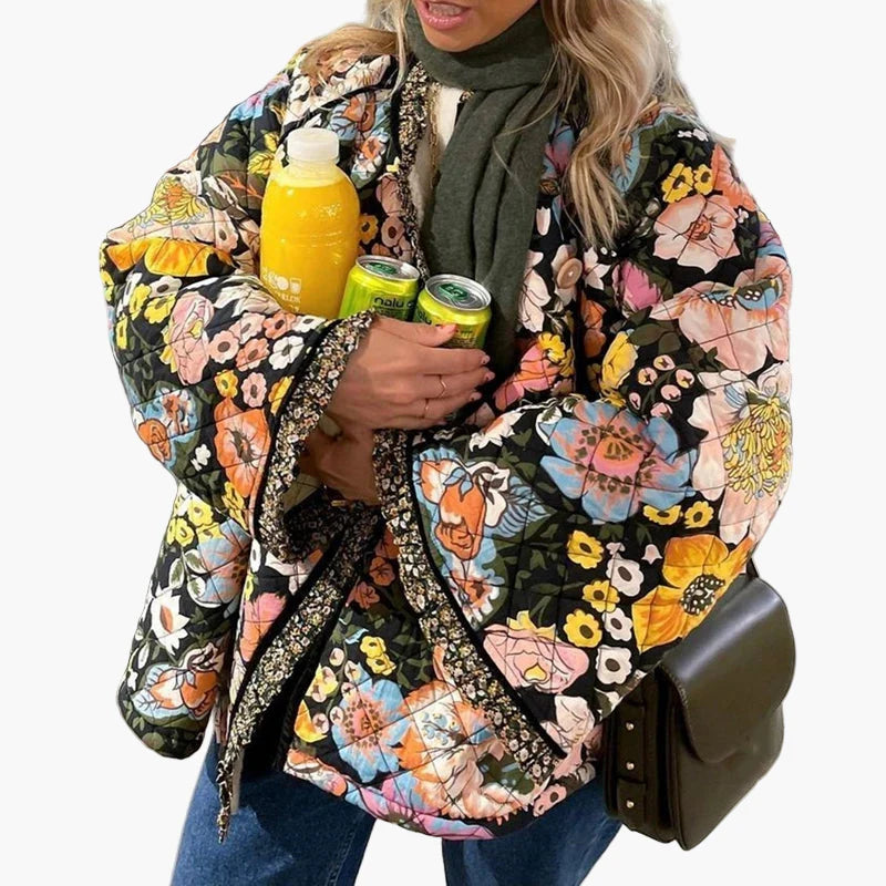 Damen Boho Steppjacke mit Blumenmuster – Lässiger Frühlings- und Sommerlook