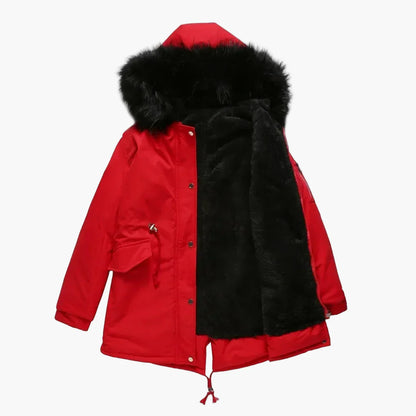 Women's winter parka with hood and faux fur – fashionable outdoor jacket for cold days