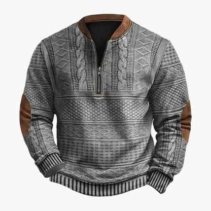 Herren Sweatshirt mit halbem Reißverschluss und Rautenstruktur – Lässiger Outdoor & Sport Pullover für Herbst und Winter