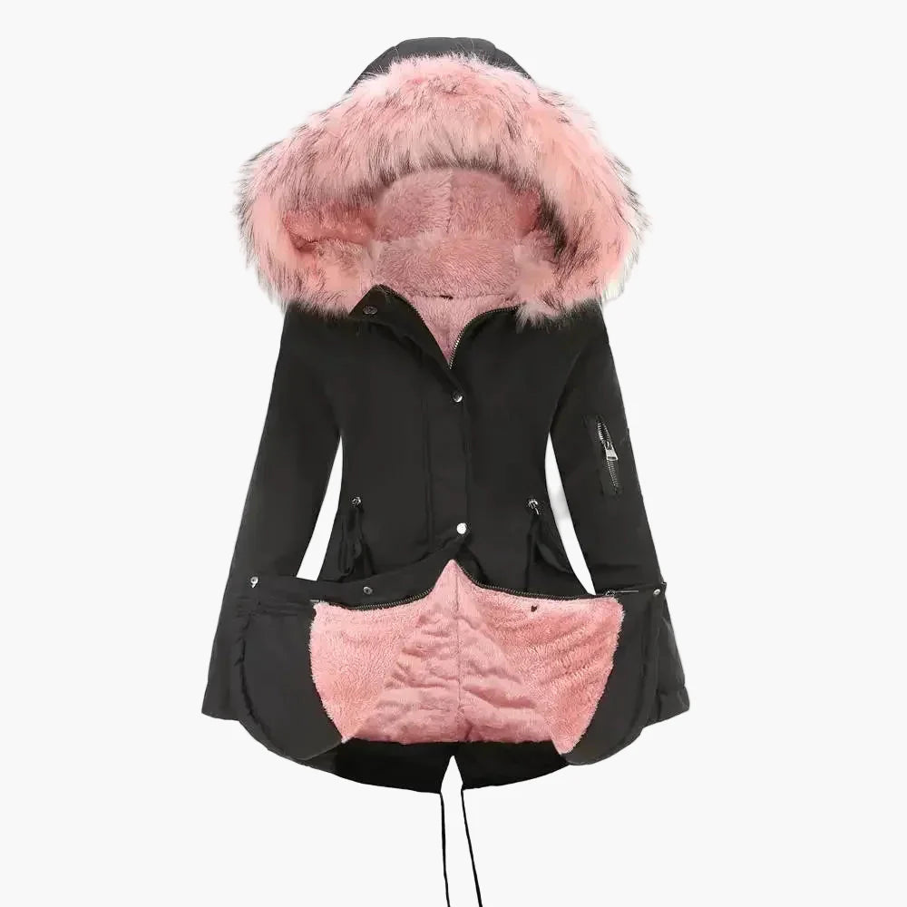 Women's winter parka with hood and faux fur – fashionable outdoor jacket for cold days