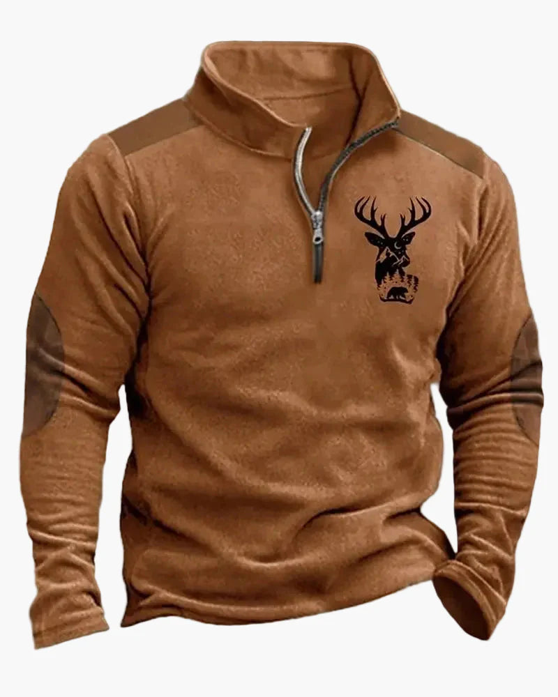 Herren Outdoor Sweatshirt mit Wildtier-Print und Stehkragen – Freizeit & Jagd