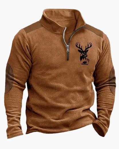 Herren Outdoor Sweatshirt mit Wildtier-Print und Stehkragen – Freizeit & Jagd