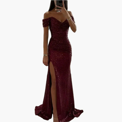 Damen Abendkleid Elegant Schulterfrei mit Schlitz – Perfekt für Gala, Ball oder Festliche Anlässe