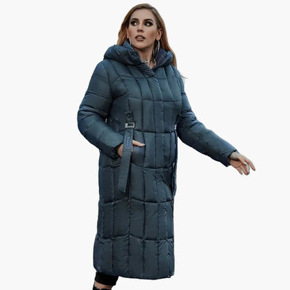Damen Winter Steppmantel mit Kapuze, modischer langer Mantel für kalte Tage, Plus Size