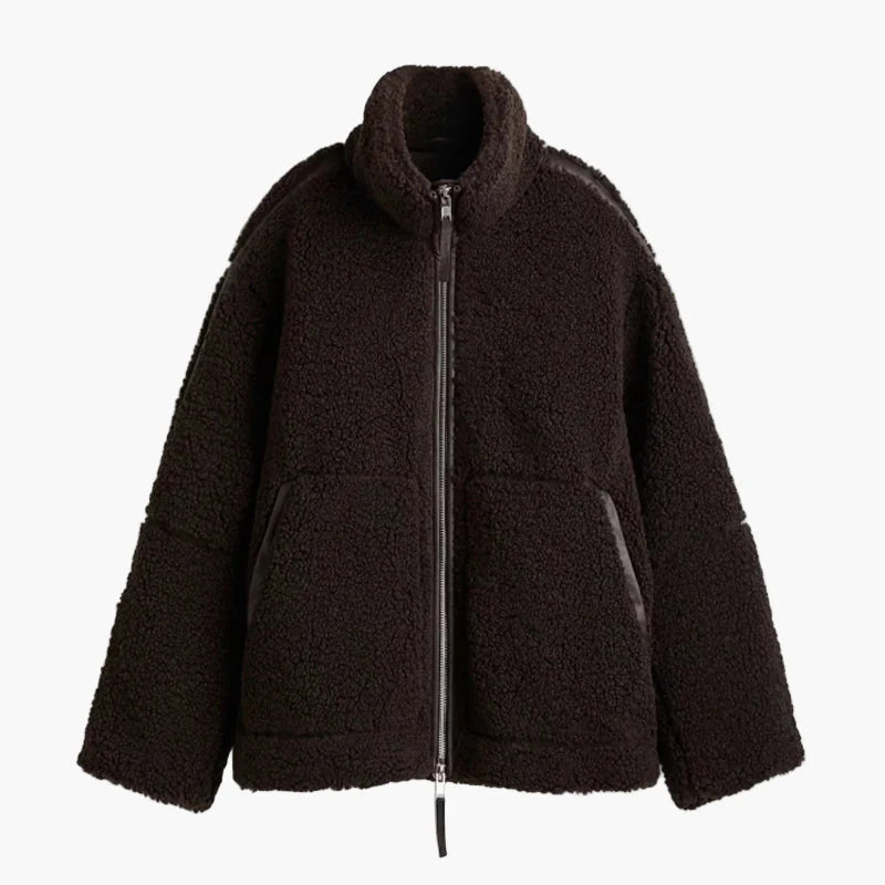 Damen Oversize Teddyjacke mit Reißverschluss – Trendige Winterjacke für Alltag und Freizeit