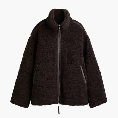 Damen Oversize Teddyjacke mit Reißverschluss – Trendige Winterjacke für Alltag und Freizeit