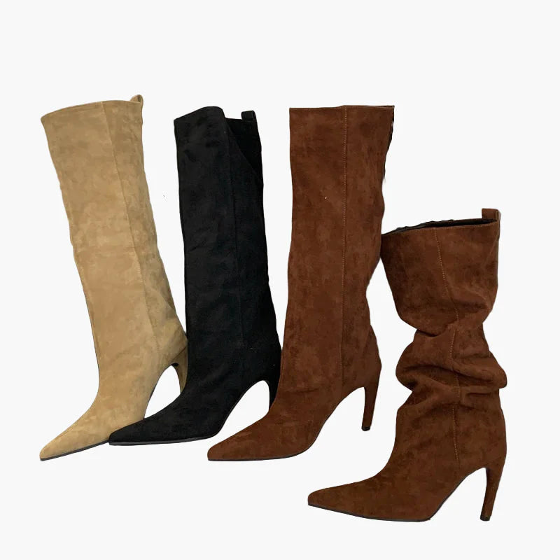 Women's boots with high heels and pointed toe – Elegant slouchy boots for autumn and winter
