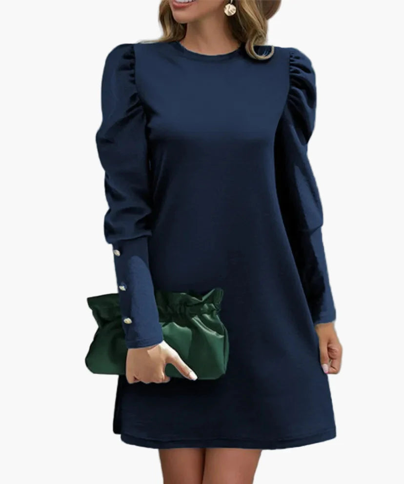 Women's elegant mini dress with puff sleeves and button details – perfect for everyday & special occasions