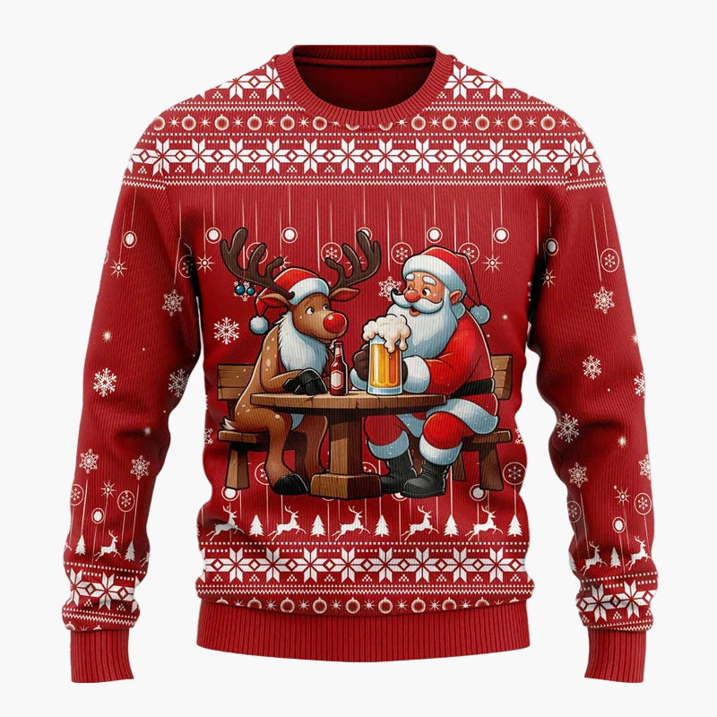 Herren Weihnachtspullover Lustig – Santa mit Bier – Ugly Christmas Sweater für Weihnachtsfeiern