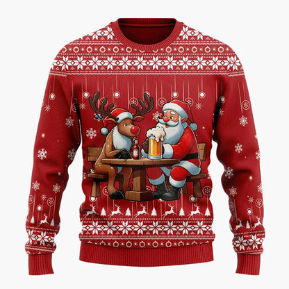 Herren Weihnachtspullover Lustig – Santa mit Bier – Ugly Christmas Sweater für Weihnachtsfeiern