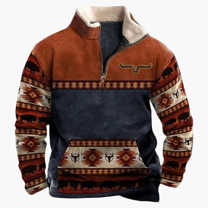 Herren Vintage Western Pullover mit Ethno-Muster – Outdoor & Freizeit
