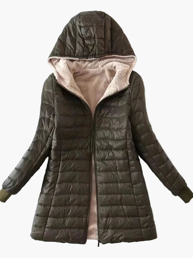 Women's quilted coat with hood – Elegant winter coat for everyday and leisure use