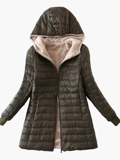 Women's quilted coat with hood – Elegant winter coat for everyday and leisure use