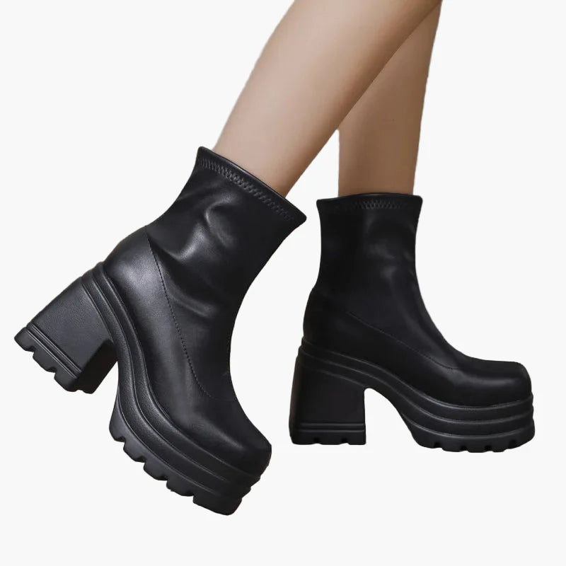 Damen Plateau Blockabsatz Stiefeletten Modische High Heel Schuhe für Party und Alltag