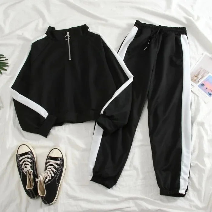 Women's Tracksuit Two-Piece in Korean Style – Fashionable Casual and Sports Look for Autumn