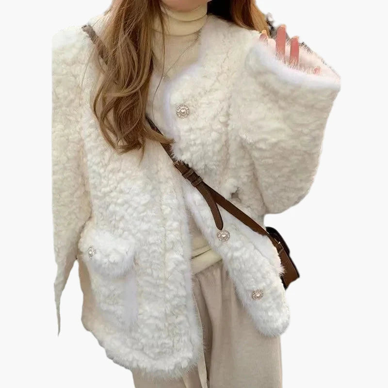 Damen Vintage Kuscheljacke mit Knöpfen – Modische Winterjacke für Alltag und Freizeit