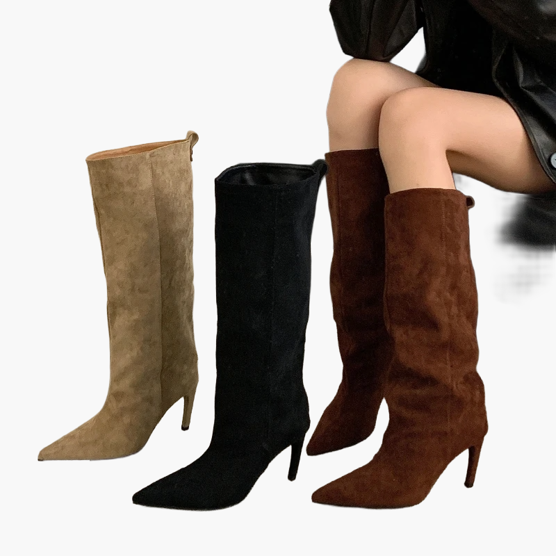 Women's boots with high heels and pointed toe – Elegant slouchy boots for autumn and winter